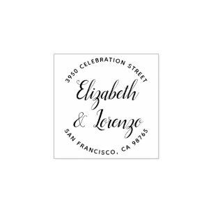 Round Wedding Script Return Address Rubber Stamp