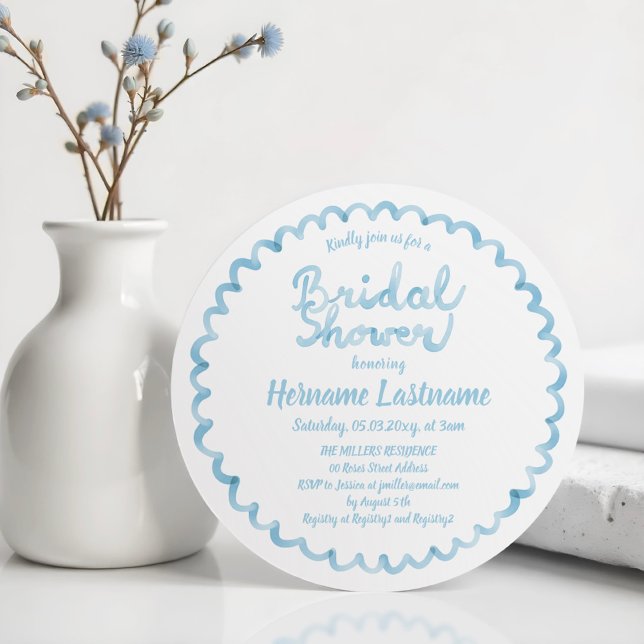 Round Whimsical Blue Frame Bridal Shower Invite (Creator Uploaded)