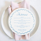 Round Whimsical Blue Wavy Frame Wedding Menu