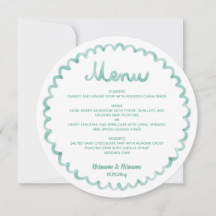Round Whimsical Mint Green Frame Wedding Menu
