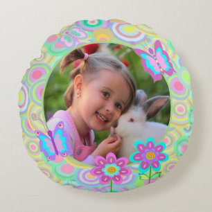 Round whimsical picture border round cushion