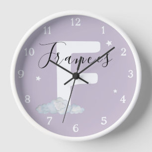 Round White Wood Frame Lavender Nursery Wall Clock