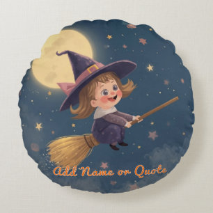 Round Witch Halloween Pillow – Customisable Text