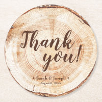 Round Wood Cut slice Rustic Wedding Thank You