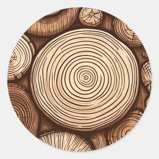 Round Wood Tree Logs Wooden Woodland Forest  Classic Round Sticker (Front)