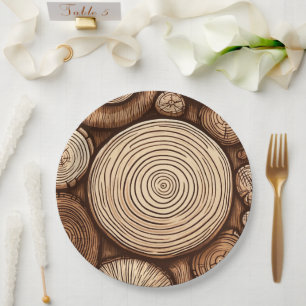 Round Wood Tree Logs Wooden Woodland Forest Paper Plate