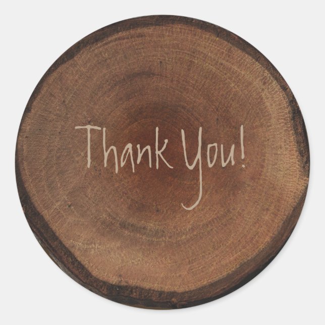 Round Wood Tree Trunk Bark Rustic Wedding Favour Classic Round Sticker (Front)