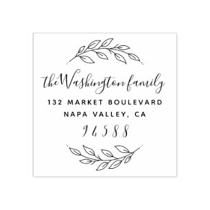 Round Wreath & Custom Family Name Return Address Rubber Stamp