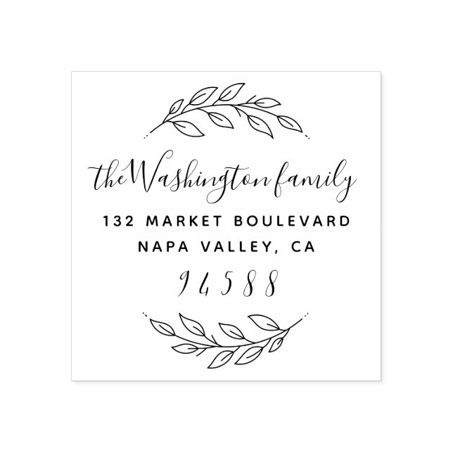 Round Wreath & Custom Family Name Return Address Rubber Stamp (Imprint)
