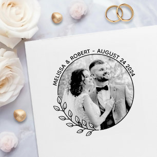 Round Wreath Custom Photo Wedding Save the Date Self-inking Stamp