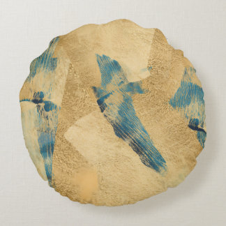 Round Yellow Teal Abstract Throw Pillow