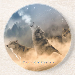 Round Yellowstone Coaster-Sandstone 3 Wolves Coast Coaster