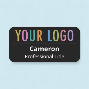 Rounded Black Name Tag with Logo Pin or Magnetic