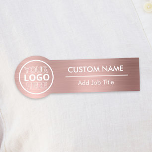 Rounded Brushed Metallic Rose Gold Employee Name Tag
