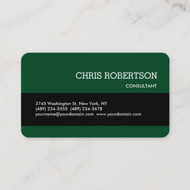 Rounded Corner Black Forest Green Business Card (Front)