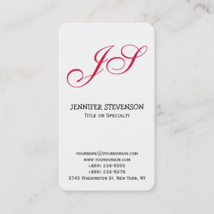 Rounded Corner Crimson Red Monogram Business Card