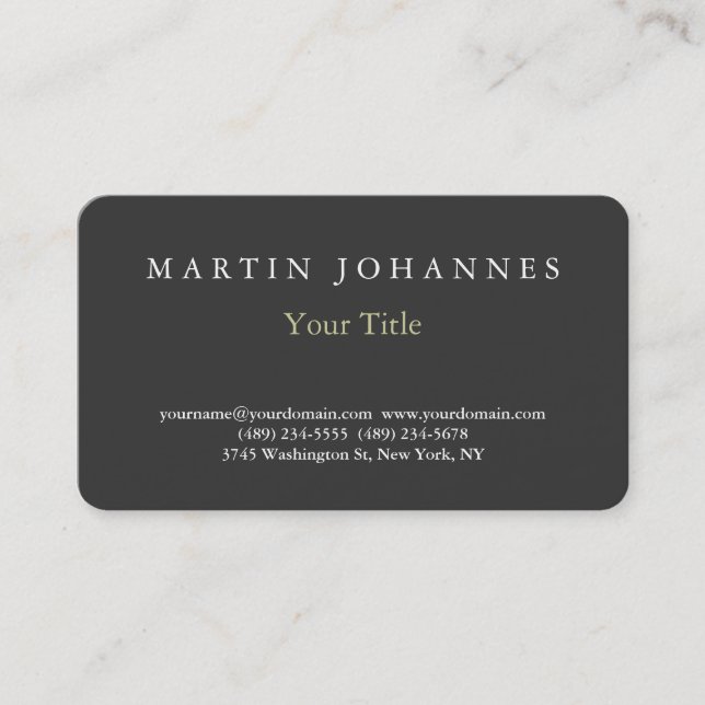Rounded Corner Elegant Plain Grey Business Card (Front)
