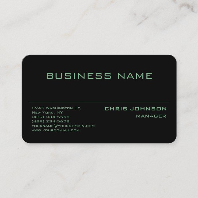 Rounded Corner Green Rich Black Business Card (Front)