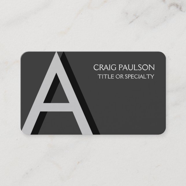 Rounded Corner Grey Monogram Business Card (Front)