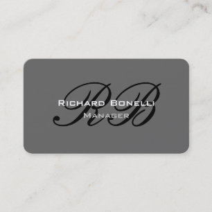 Rounded Corner Grey Monogram Manager Business Card