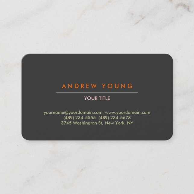 Rounded Corner Grey Professional Business Card (Front)