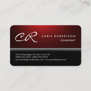 Rounded Corner Monogram Black Red Business Card