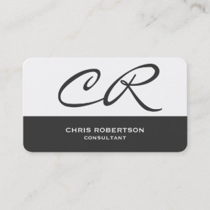 Rounded Corner Monogram Grey White Business Card