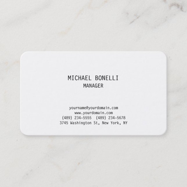 Rounded corner plain white manager business card (Front)