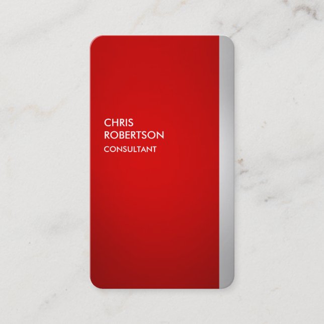 Rounded Corner Red Grey Vertical Business Card (Front)