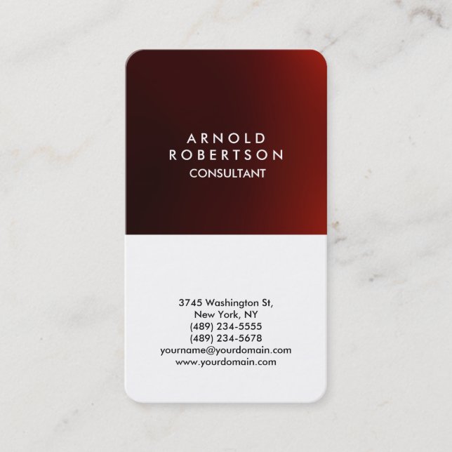 Rounded Corner Red White Elegant Business Card (Front)