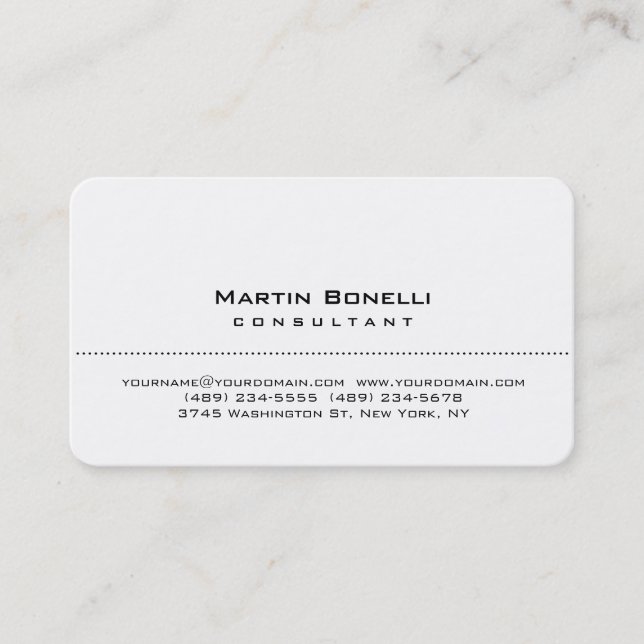 Rounded Corner White Consultant Business Card (Front)