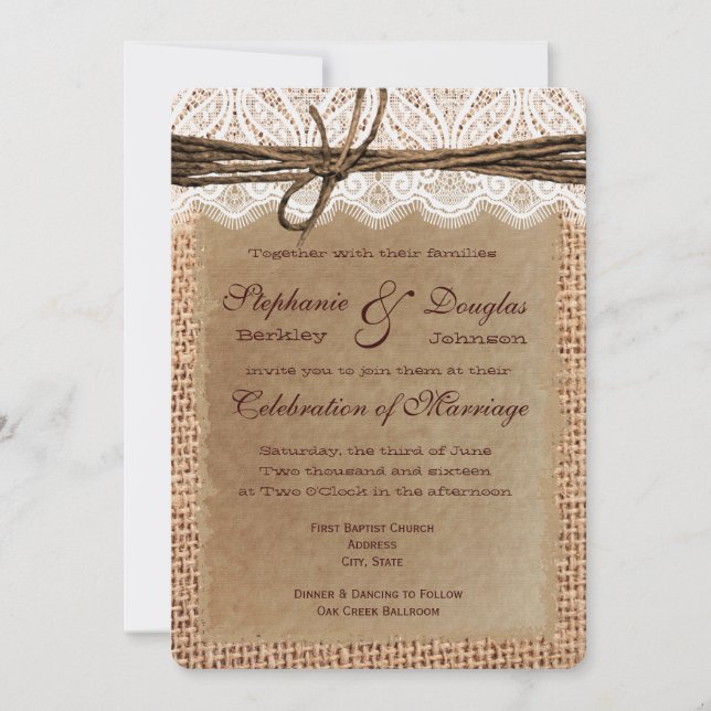 Rounded Corners Burlap Print Wedding Invitations (Front)