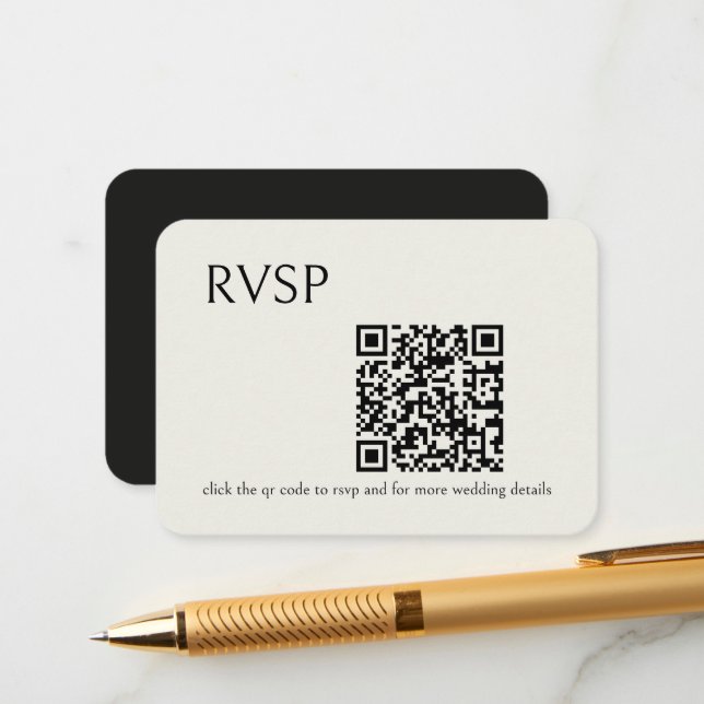 Rounded Cream and Black Modern QR Code Wedding Enclosure Card (Front/Back In Situ)