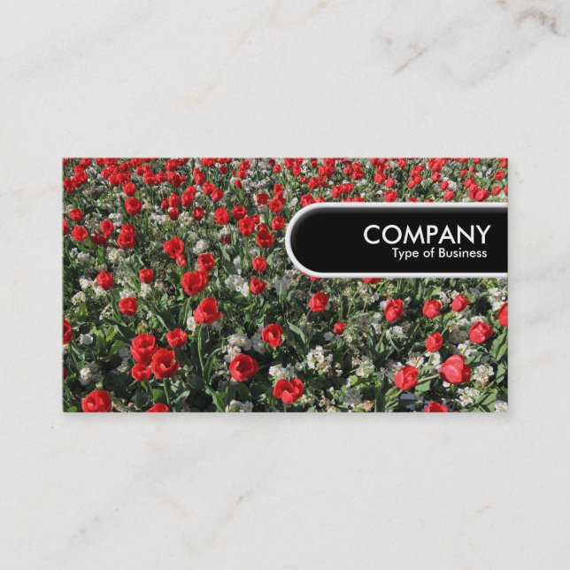 Rounded Edge Tag - Red Tulips and Primroses (Front)