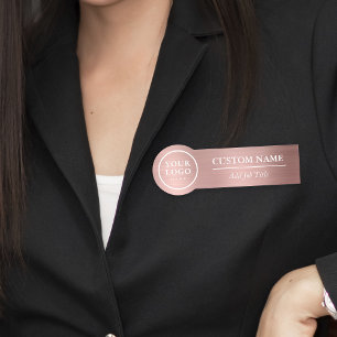 Rounded Elegant Metallic Rose Gold Employee Name Tag