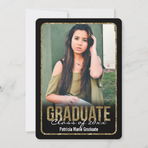 Rounded Glitter Photo Graduation Invitation