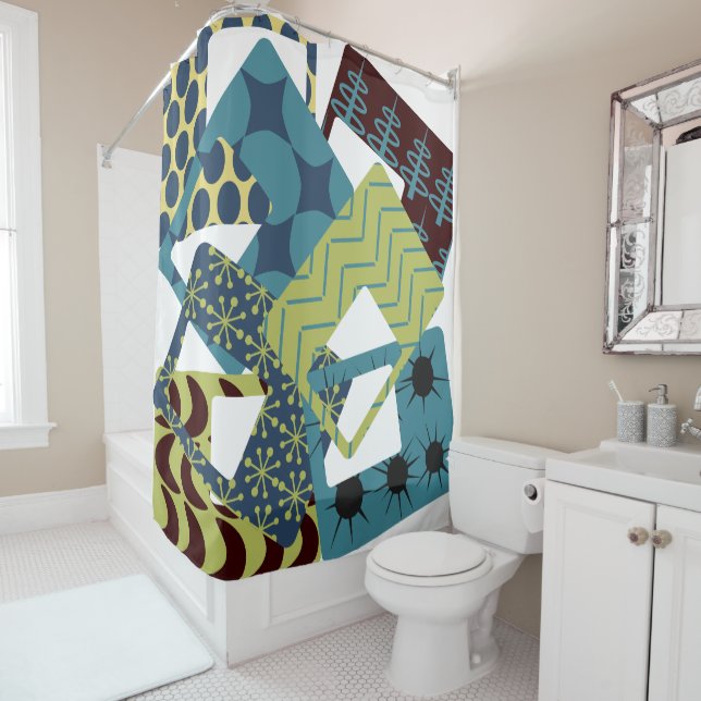 Rounded Mid-Century Modern Rectangles  Shower Curtain (In Situ)