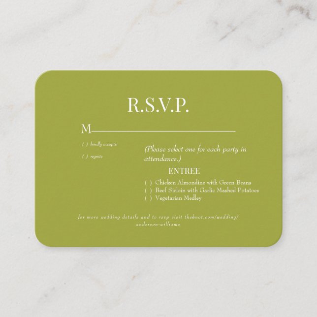 Rounded Olive Dinner Options Wedding Enclosure Card (Front)