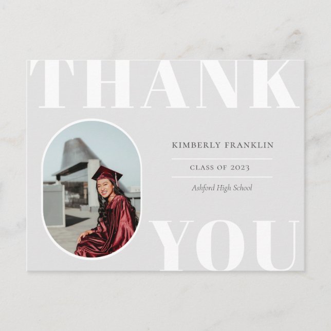 Rounded Photo Frame Graduation Thank You Postcard (Front)