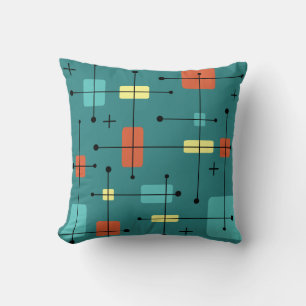 Rounded Rectangles Squares Teal Cushion