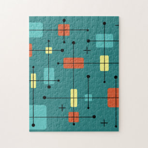 Rounded Rectangles Squares Teal Jigsaw Puzzle