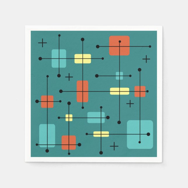 Rounded Rectangles Squares Teal Napkin (Front)