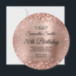 Rounded Rose Gold Glitter Monogram 70th Birthday Invitation<br><div class="desc">A glamourous monogrammed 70th birthday with a rounded faux rose gold glitter design to fit the circle invitations. The fancy black and white calligraphy monogram on the backside can be customised or deleted. The design features a sparkly rose gold glitter against a coordinating faux shiny brushed metal foil graphic image....</div>