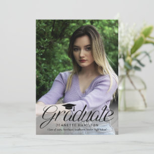 Rounded Script Front/Back Photo Graduation Invitation