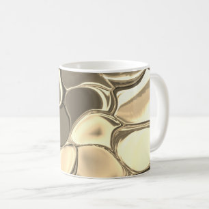 Rounded shapes in bronze color or beige, glossy coffee mug