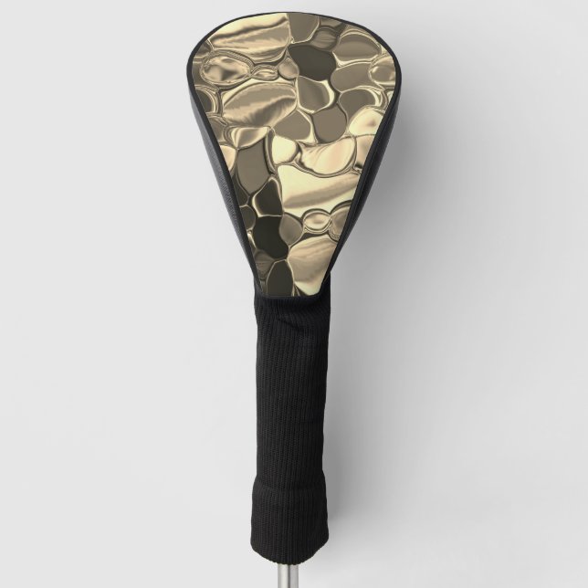 Rounded shapes in bronze colour, glossy light gold golf head cover (Front)