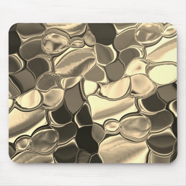 Rounded shapes in bronze colour, glossy light gold mouse mat (Front)