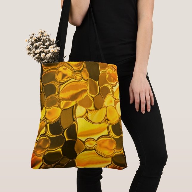 Rounded shapes in golden colour, glossy very gold? tote bag (Close Up)