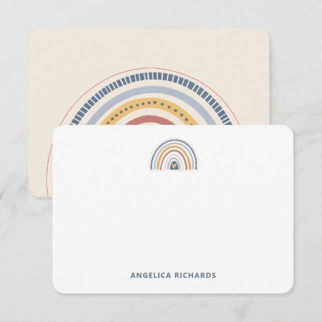 Rounded Soft Neutral Boho Rainbow Heart Card (Front/Back)