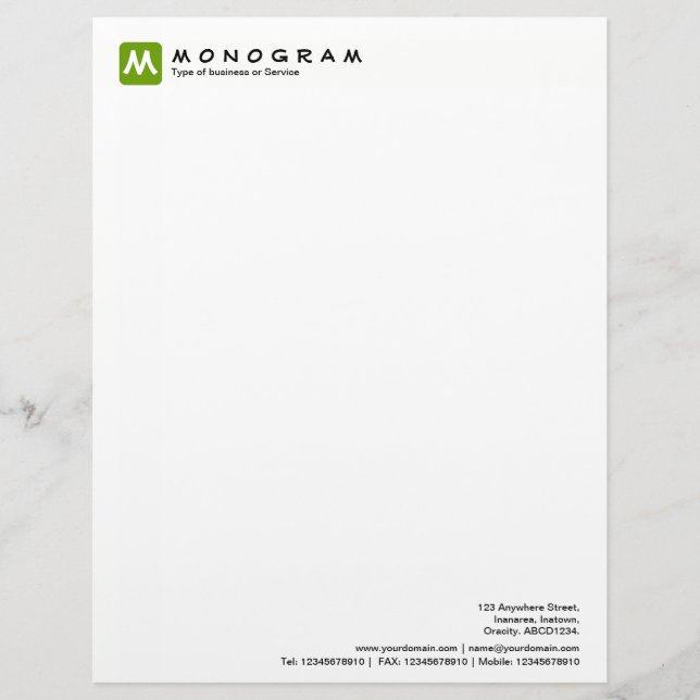 Rounded Square Monogram - Avocado Personalised Letterhead (Front)